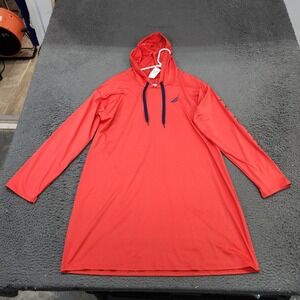 Nautica Shirt Mens Large Red Long Sleeve Hooded Swim Rash Guard Top Performance